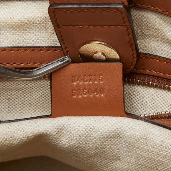 グッチ クラフトデニムトート ロゴ ハンドバッグ ショルダーバッグ 348715 インディゴブルー ブラウン キャンバス レザー レディース GUCCI 【中古】