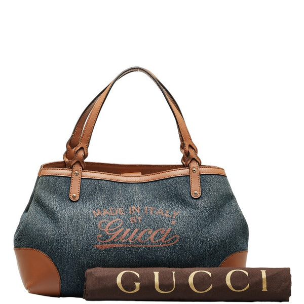 グッチ クラフトデニムトート ロゴ ハンドバッグ ショルダーバッグ 348715 インディゴブルー ブラウン キャンバス レザー レディース GUCCI 【中古】