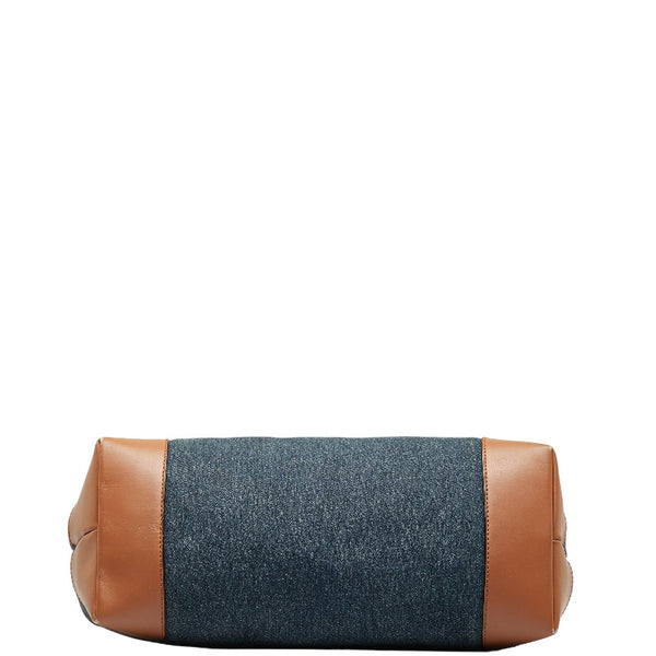 グッチ クラフトデニムトート ロゴ ハンドバッグ ショルダーバッグ 348715 インディゴブルー ブラウン キャンバス レザー レディース GUCCI 【中古】