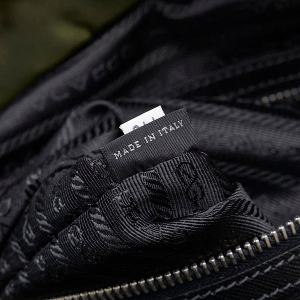 プラダ ドラゴン 龍 スタッズ ハンドバッグ ショルダーバッグ 2WAY カーキ ブラック ナイロン レザー レディース PRADA 【中古】