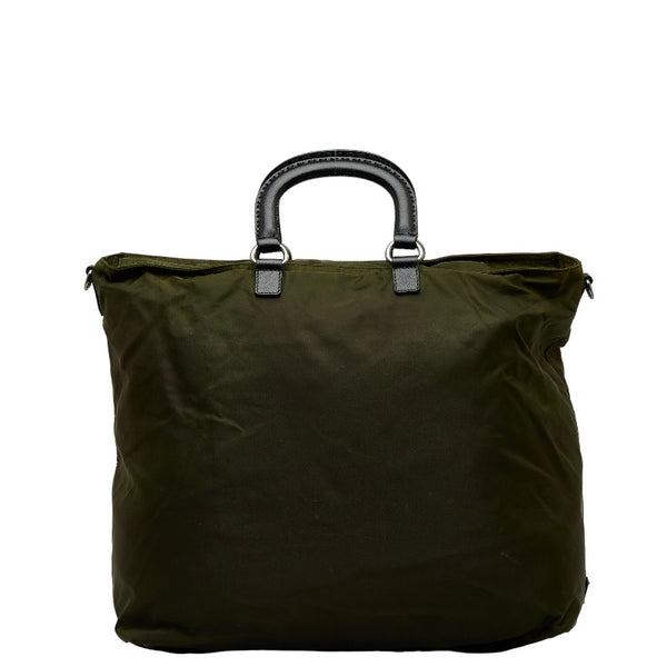 プラダ ドラゴン 龍 スタッズ ハンドバッグ ショルダーバッグ 2WAY カーキ ブラック ナイロン レザー レディース PRADA 【中古】