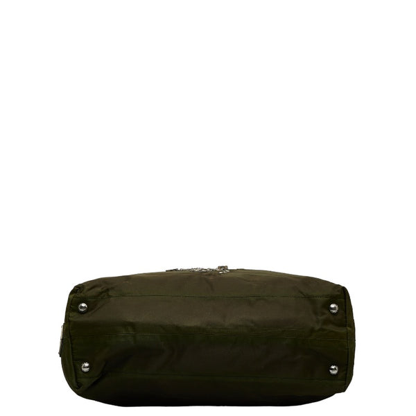 プラダ ドラゴン 龍 スタッズ ハンドバッグ ショルダーバッグ 2WAY カーキ ブラック ナイロン レザー レディース PRADA 【中古】