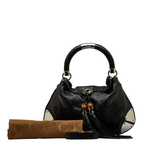 グッチ インディ バンブー タッセル ハンドバッグ ショルダーバッグ 2WAY 177139 ブラック レザー レディース GUCCI 【中古】