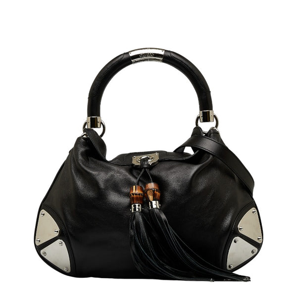 グッチ インディ バンブー タッセル ハンドバッグ ショルダーバッグ 2WAY 177139 ブラック レザー レディース GUCCI 【中古】