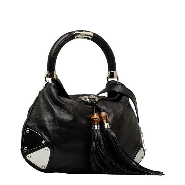 グッチ インディ バンブー タッセル ハンドバッグ ショルダーバッグ 2WAY 177139 ブラック レザー レディース GUCCI 【中古】