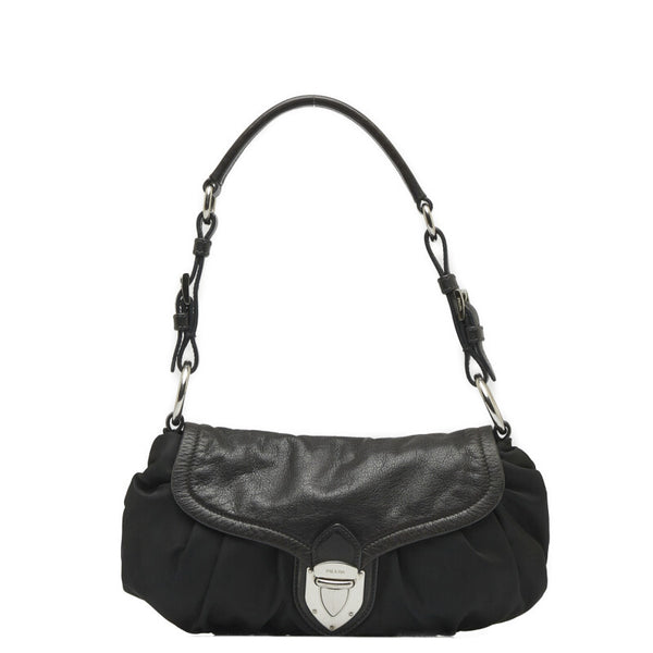 プラダ バッファロー シルバー金具 ハンドバッグ ワンショルダーバッグ BR3307  ブラック ナイロン レザー レディース PRADA 【中古】