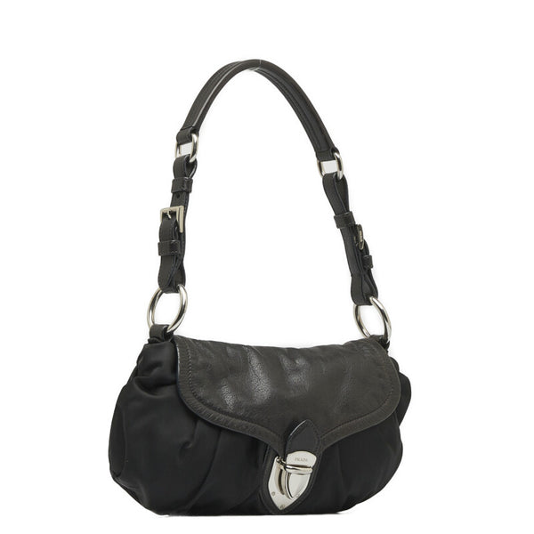 プラダ バッファロー シルバー金具 ハンドバッグ ワンショルダーバッグ BR3307  ブラック ナイロン レザー レディース PRADA 【中古】