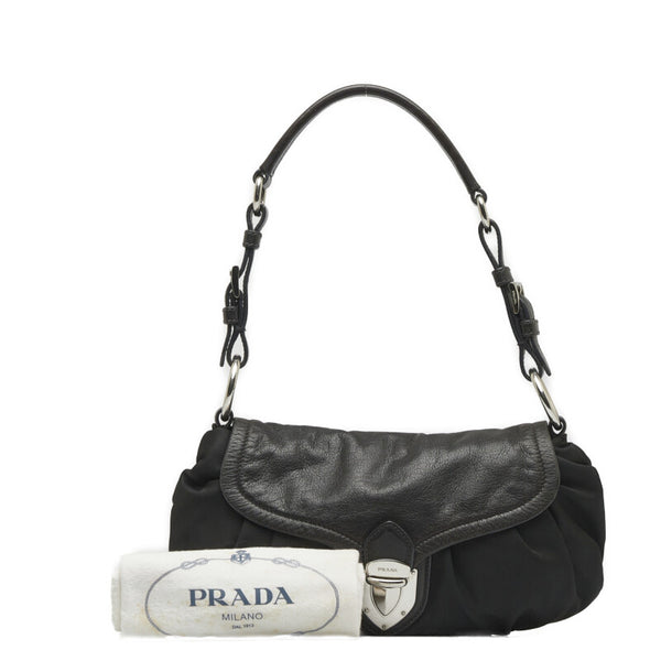 プラダ バッファロー シルバー金具 ハンドバッグ ワンショルダーバッグ BR3307  ブラック ナイロン レザー レディース PRADA 【中古】