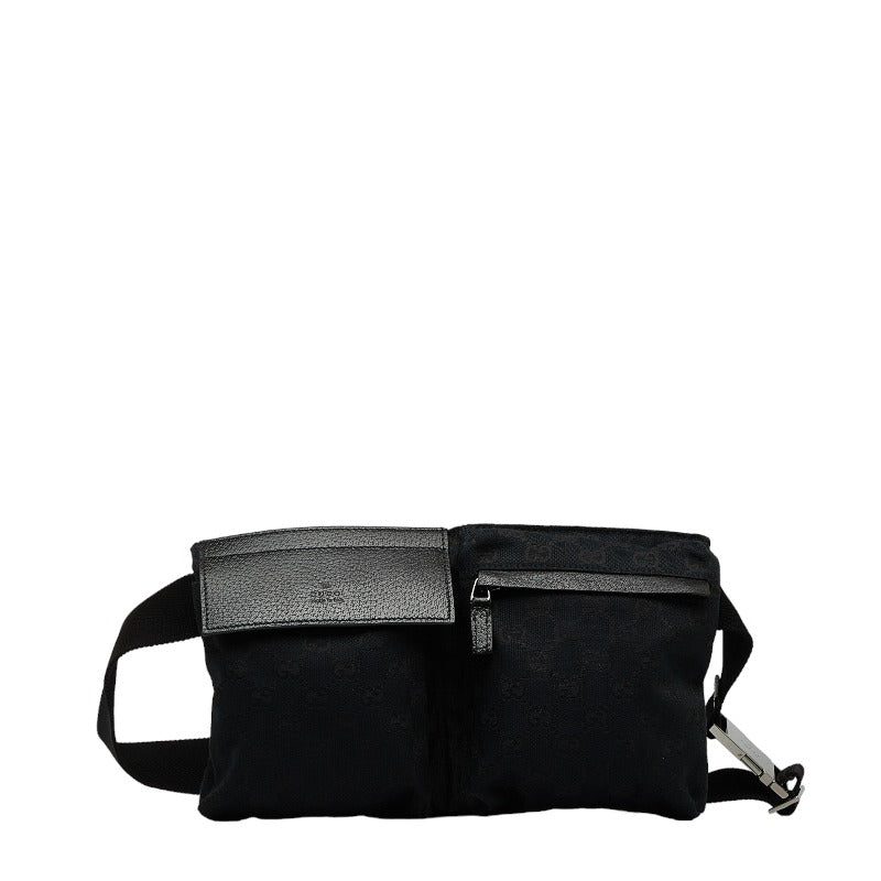 グッチ GGキャンバス ウエストバッグ ボディバッグ 28566 ブラック キャンバス レザー レディース GUCCI 【中古】