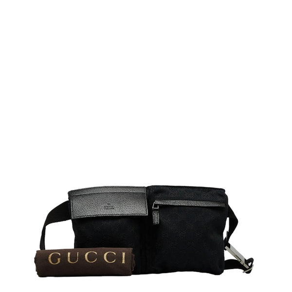 グッチ GGキャンバス ウエストバッグ ボディバッグ 28566 ブラック キャンバス レザー レディース GUCCI 【中古】
