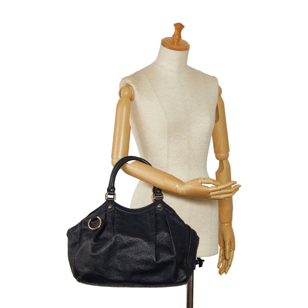 グッチ グッチシマ スーキー ハンドバッグ トートバッグ 211944 ネイビー レザー レディース GUCCI 【中古】