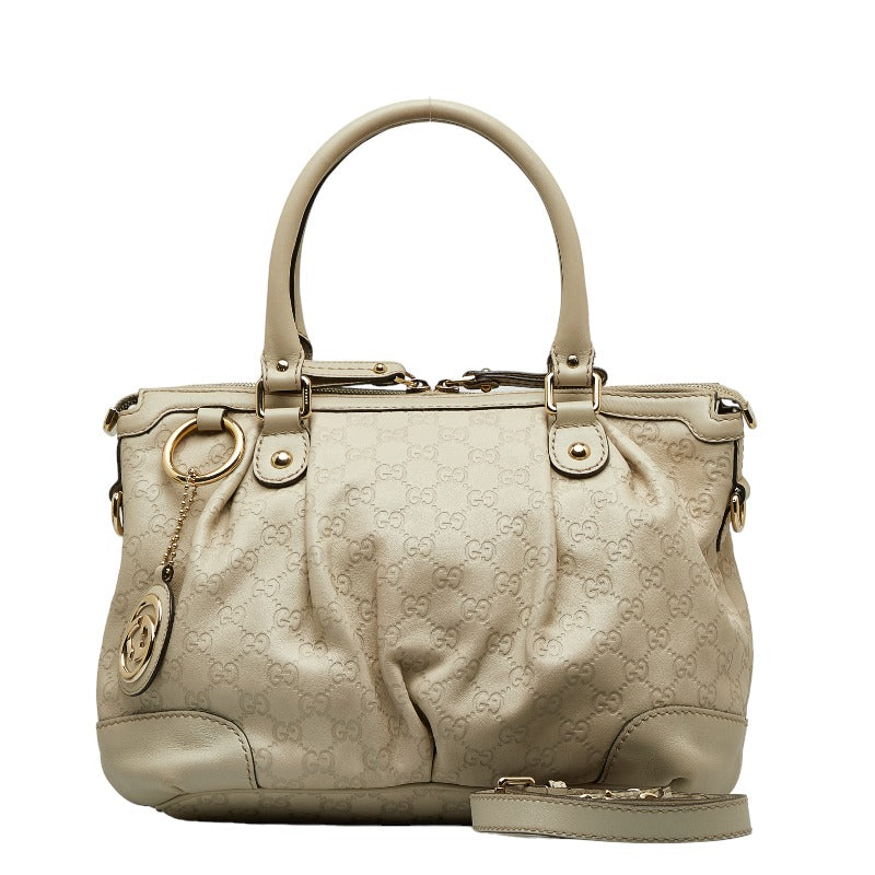 グッチ グッチシマ スーキー ハンドバッグ ショルダーバッグ 2WAY 247902 ホワイト アイボリー キャンバス レザー レディース GUCCI 【中古】