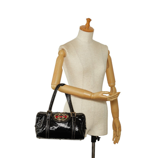 グッチ シェリー インターロッキングG ハンドバッグ 170009 ブラック PVC レザー レディース GUCCI 【中古】