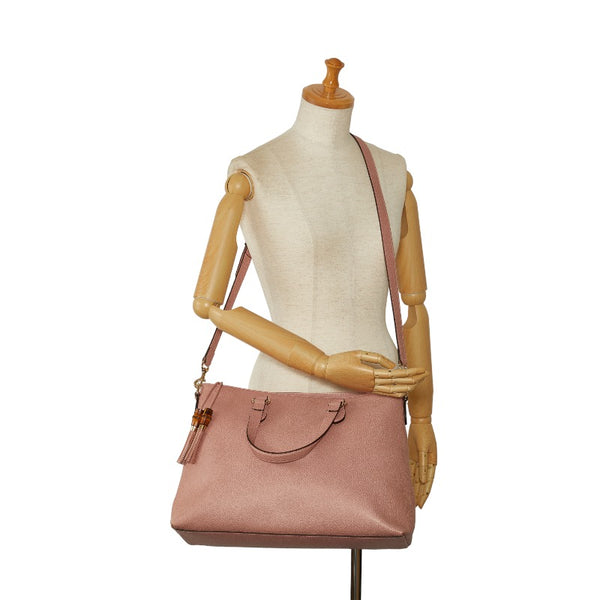 グッチ バンブー タッセル トートバッグ ショルダーバッグ 2WAY 449643 ピンク レザー レディース GUCCI 【中古】