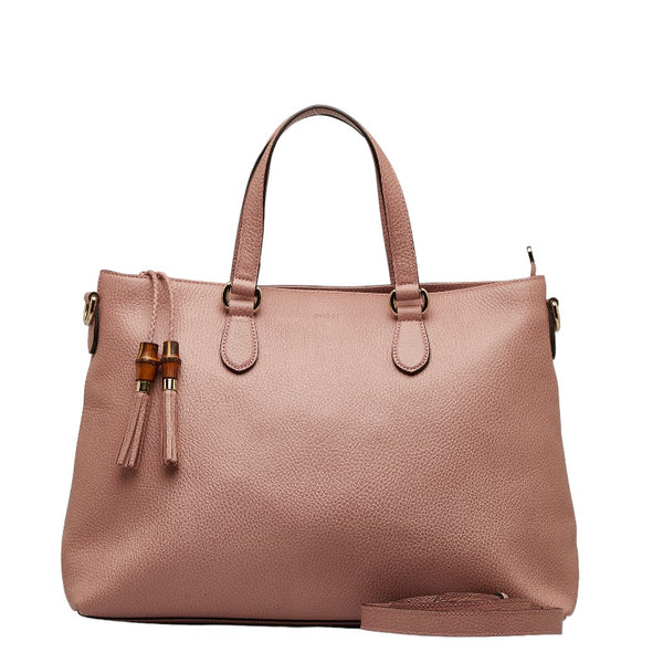 グッチ バンブー タッセル トートバッグ ショルダーバッグ 2WAY 449643 ピンク レザー レディース GUCCI 【中古】