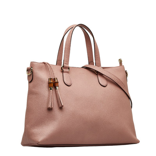 グッチ バンブー タッセル トートバッグ ショルダーバッグ 2WAY 449643 ピンク レザー レディース GUCCI 【中古】