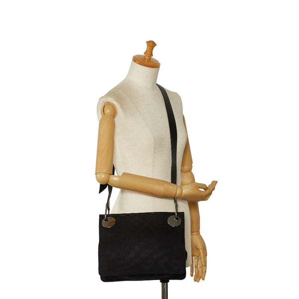 グッチ GGキャンバス 斜め掛け ショルダーバッグ 120841 ブラック キャンバス レザー レディース GUCCI 【中古】