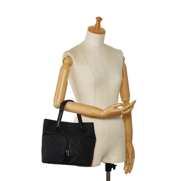グッチ GGキャンバス ハンドバッグ 002 1080 ブラック キャンバス レザー レディース GUCCI 【中古】