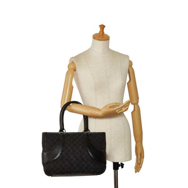 グッチ GGキャンバス ハンドバッグ トートバッグ 113011 ブラック レザー キャンバス レディース GUCCI 【中古】