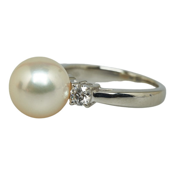 ミキモト Pt950 プラチナ アコヤパール9mm ダイヤ リング 指輪 レディース MIKIMOTO 5.5号 【中古】