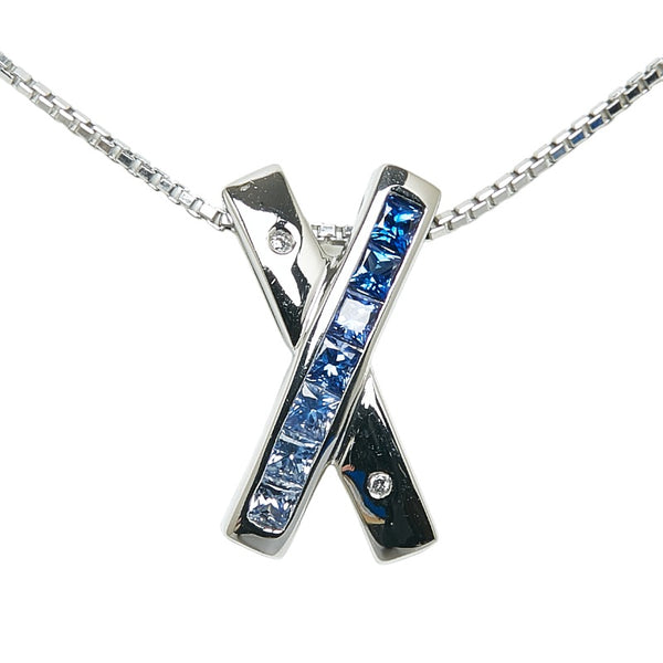 Pt900 プラチナ Pt850 プラチナ サファイア0.76ct ダイヤ0.01ct ペンダントネックレス レディース 【中古】
