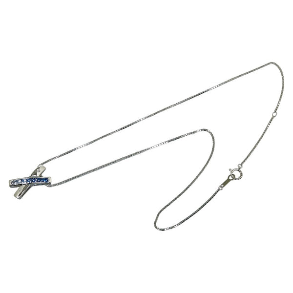 Pt900 プラチナ Pt850 プラチナ サファイア0.76ct ダイヤ0.01ct ペンダントネックレス レディース 【中古】
