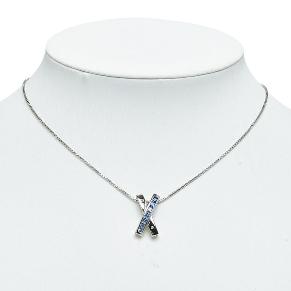 Pt900 プラチナ Pt850 プラチナ サファイア0.76ct ダイヤ0.01ct ペンダントネックレス レディース 【中古】