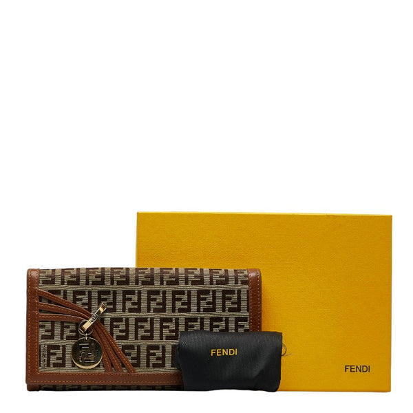 フェンディ ズッキーノ 長財布 8M0000 ベージュ ブラウン キャンバス レザー レディース FENDI 【中古】