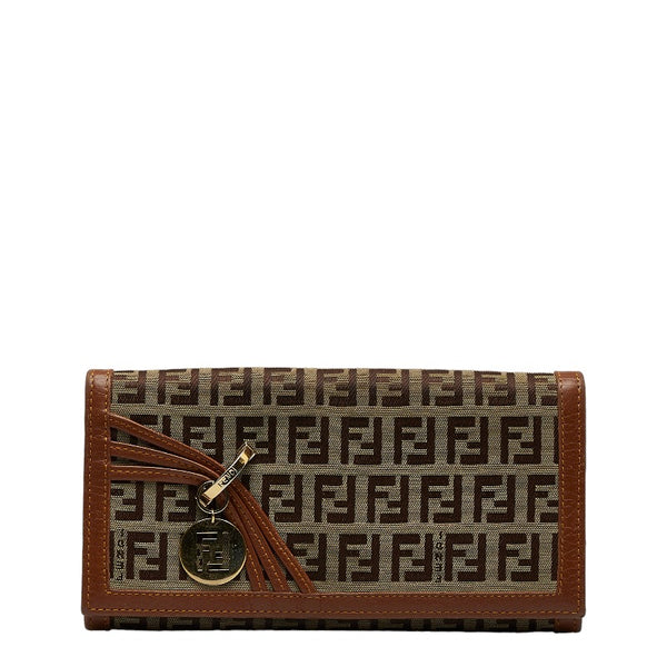 フェンディ ズッキーノ 長財布 8M0000 ベージュ ブラウン キャンバス レザー レディース FENDI 【中古】