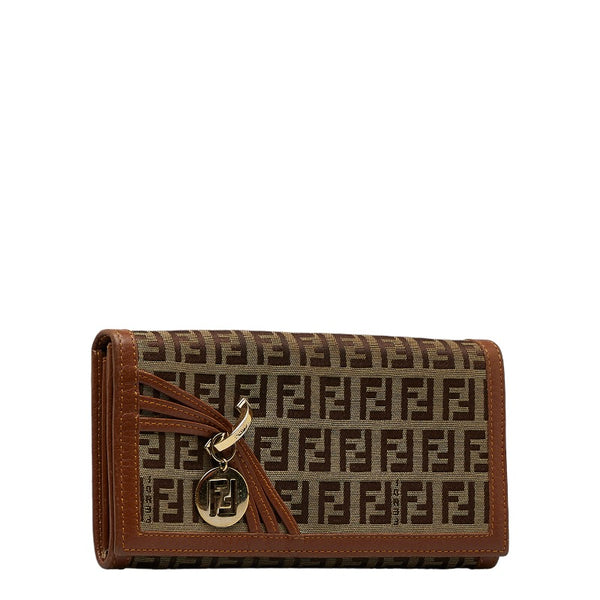 フェンディ ズッキーノ 長財布 8M0000 ベージュ ブラウン キャンバス レザー レディース FENDI 【中古】