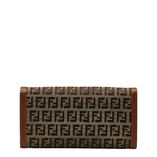 フェンディ ズッキーノ 長財布 8M0000 ベージュ ブラウン キャンバス レザー レディース FENDI 【中古】