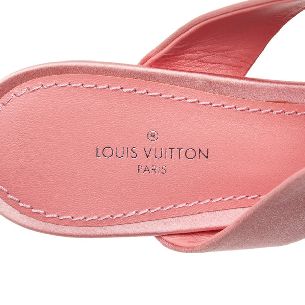 ルイ ヴィトン ポインテッドトゥ ビジュー LVロゴ ミュール サンダル MA0199 ピンク サテン レザー レディース LOUIS VUITTON 【中古】