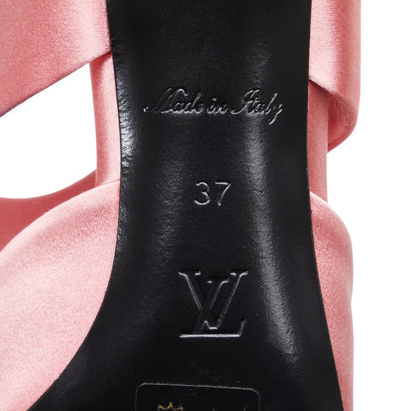 ルイ ヴィトン ポインテッドトゥ ビジュー LVロゴ ミュール サンダル MA0199 ピンク サテン レザー レディース LOUIS VUITTON 【中古】