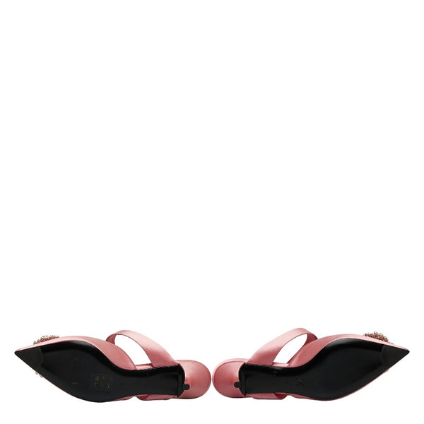 ルイ ヴィトン ポインテッドトゥ ビジュー LVロゴ ミュール サンダル MA0199 ピンク サテン レザー レディース LOUIS VUITTON 【中古】