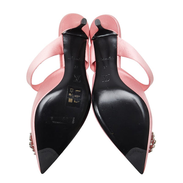 ルイ ヴィトン ポインテッドトゥ ビジュー LVロゴ ミュール サンダル MA0199 ピンク サテン レザー レディース LOUIS VUITTON 【中古】