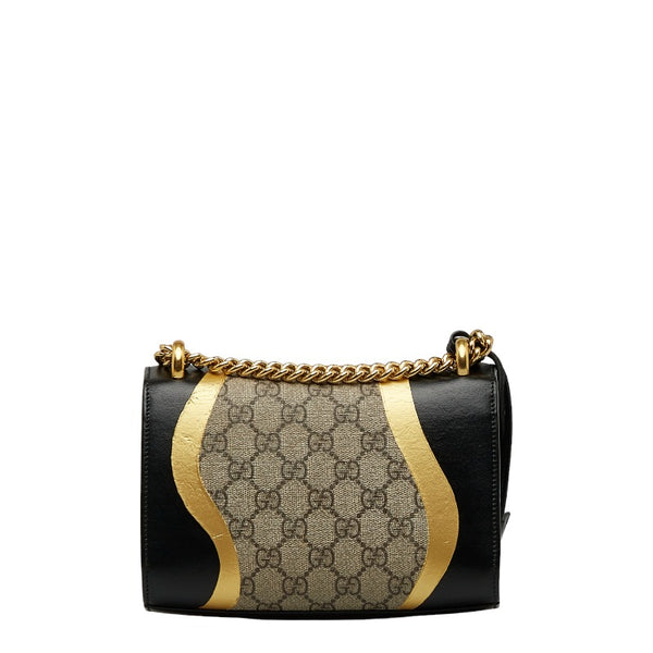 グッチ GGスプリーム パドロック チェーン ショルダーバッグ 432182 ブラック ゴールド ベージュ レザー レディース GUCCI 【中古】