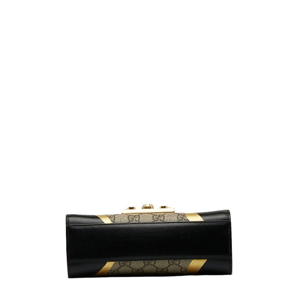 グッチ GGスプリーム パドロック チェーン ショルダーバッグ 432182 ブラック ゴールド ベージュ レザー レディース GUCCI 【中古】
