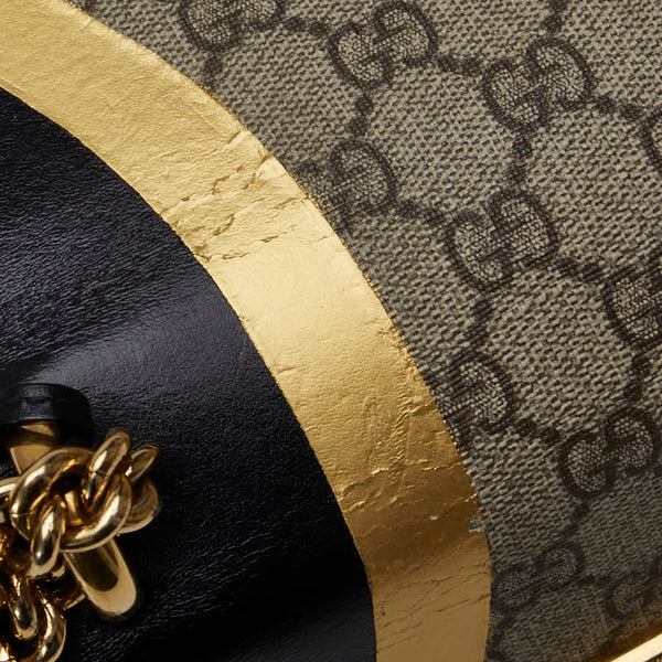 グッチ GGスプリーム パドロック チェーン ショルダーバッグ 432182 ブラック ゴールド ベージュ レザー レディース GUCCI 【中古】