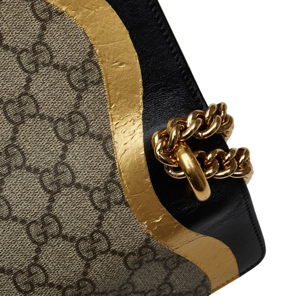 グッチ GGスプリーム パドロック チェーン ショルダーバッグ 432182 ブラック ゴールド ベージュ レザー レディース GUCCI 【中古】