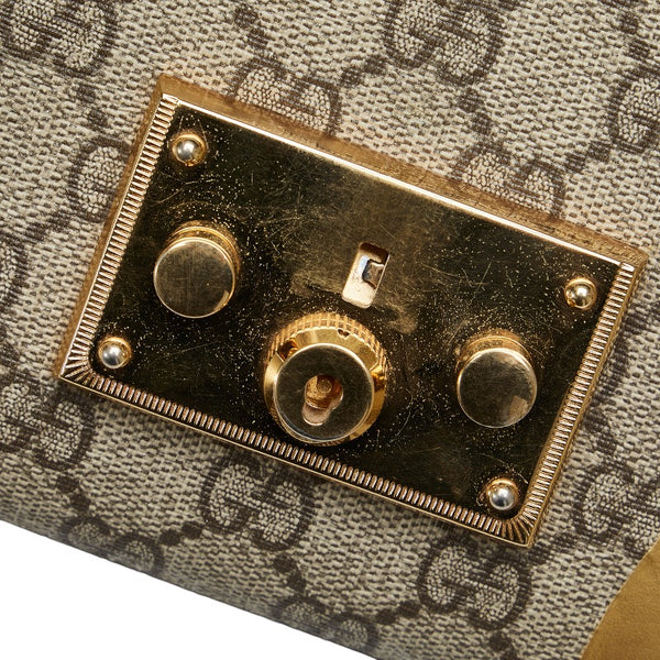 グッチ GGスプリーム パドロック チェーン ショルダーバッグ 432182 ブラック ゴールド ベージュ レザー レディース GUCCI 【中古】