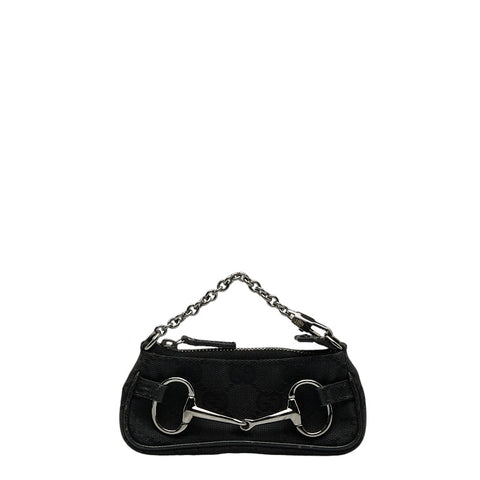 グッチ GGキャンバス ホースビット アクセサリーポーチ 115291 ブラック キャンバス レザー レディース GUCCI 【中古】