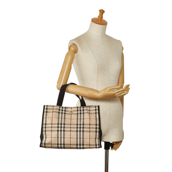 バーバリー ノバチェック ハンドバッグ トートバッグ ベージュ ブラック キャンバス レディース BURBERRY 【中古】