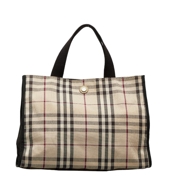 バーバリー ノバチェック ハンドバッグ トートバッグ ベージュ ブラック キャンバス レディース BURBERRY 【中古】