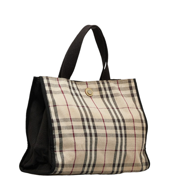 バーバリー ノバチェック ハンドバッグ トートバッグ ベージュ ブラック キャンバス レディース BURBERRY 【中古】