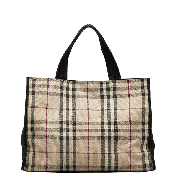 バーバリー ノバチェック ハンドバッグ トートバッグ ベージュ ブラック キャンバス レディース BURBERRY 【中古】