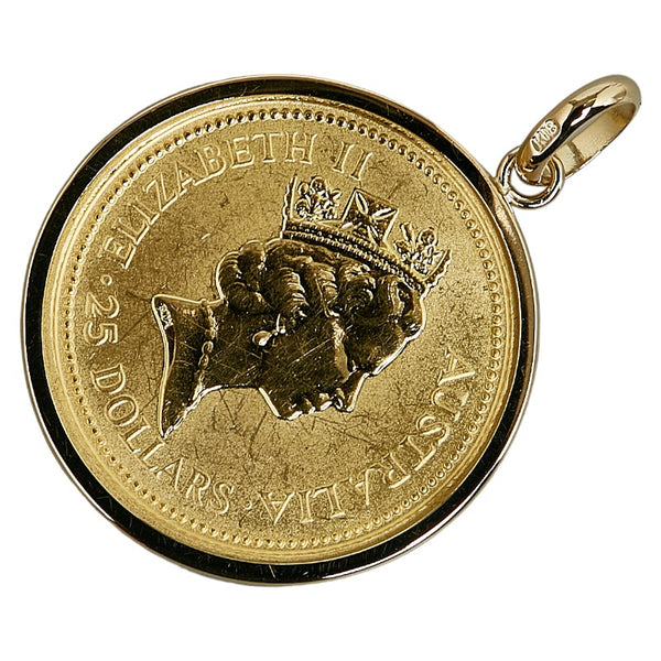 K24IG インゴット K18YG イエローゴールド エリザベスⅡ世 オーストラリアカンガルー ナゲット金貨 1/4OZ ペンダントトップ レディース 【中古】