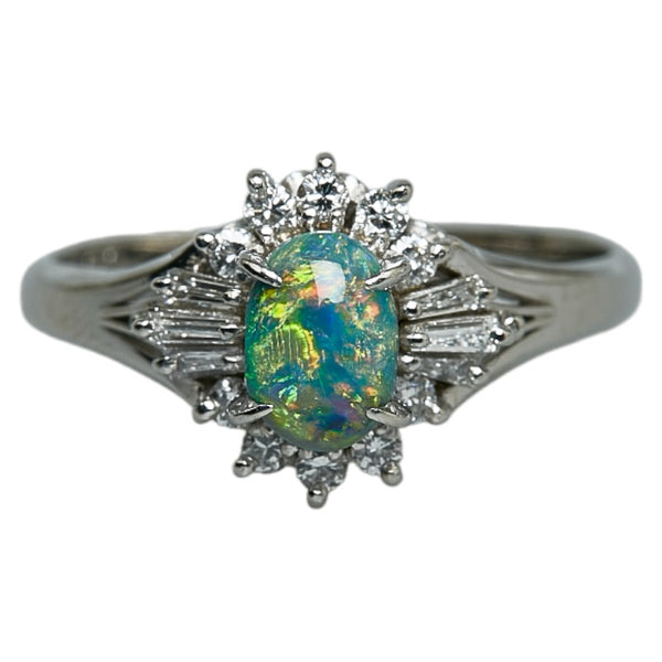 Pt900 プラチナ ブラックオパール0.63ct ダイヤ0.29ct リング 指輪 レディース 15号 【中古】