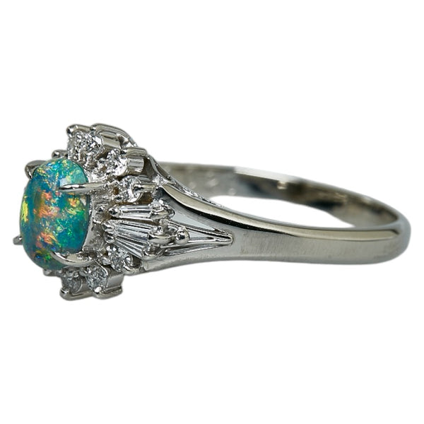 Pt900 プラチナ ブラックオパール0.63ct ダイヤ0.29ct リング 指輪 レディース 15号 【中古】