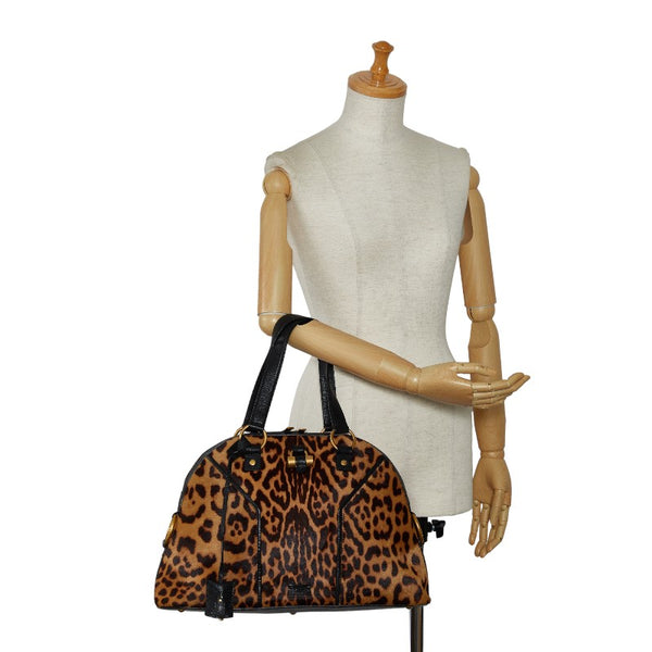 サンローラン レオパード 豹柄 ハンドバッグ ブラウン ブラック ハラコ レザー レディース SAINT LAURENT 【中古】