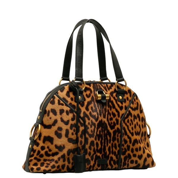 サンローラン レオパード 豹柄 ハンドバッグ ブラウン ブラック ハラコ レザー レディース SAINT LAURENT 【中古】